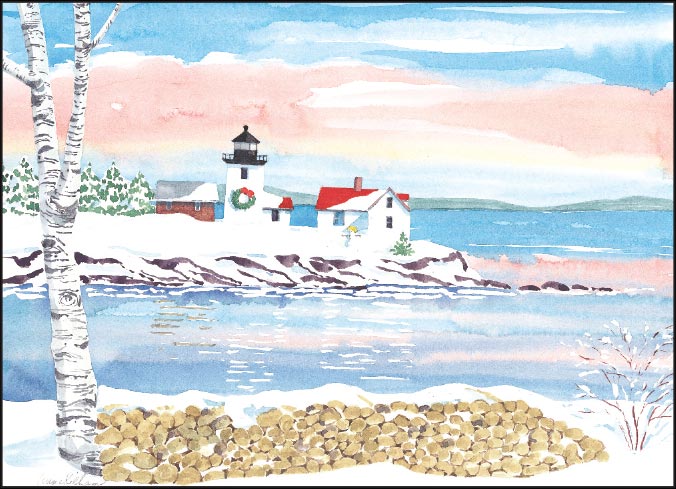 Christmas Lighthouse Print