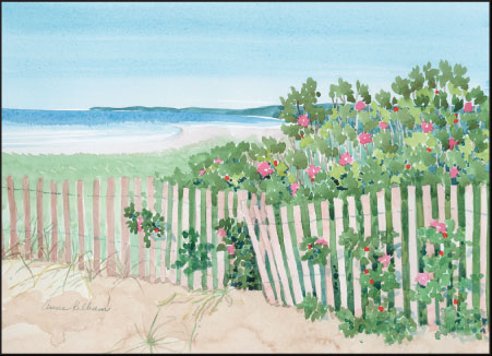 Beach, Roses and Fence Print