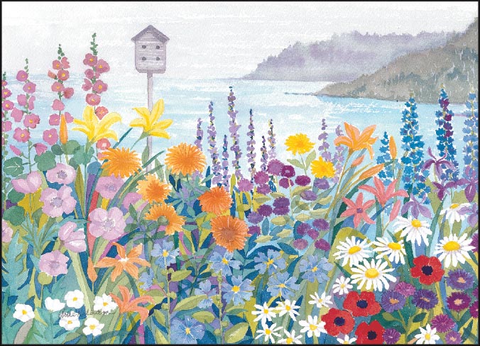 Flowers and Birdhouse Print